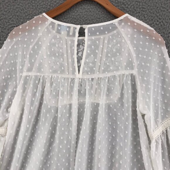 Jun & Ivy Top Womens Extra Small Ivory Floral Lace Swiss Dot Long Balloon Sleeve - Picture 4 of 8
